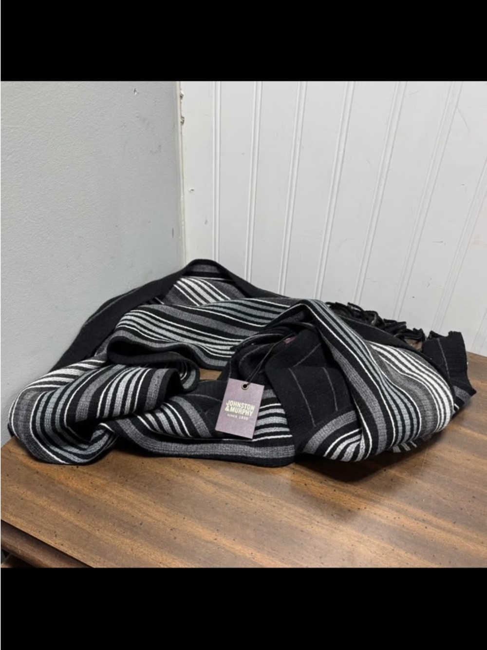 Johnston & Murphy Black and White Striped Men's Scarf